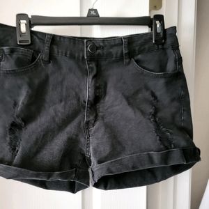 Black denim shorts